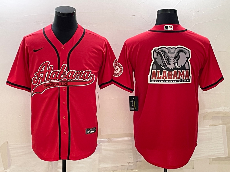 Men's Red Alabama Crimson Tide Team Big Logo With Patch Cool Base Stitched Baseball Jersey